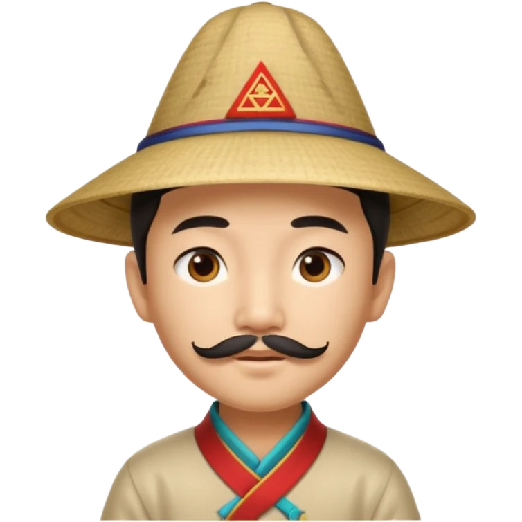 An Asian boy, with little straight mustache and a little beard wearing a traditional triangle Chinese hat emoji