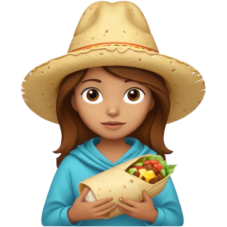 Girl with brown hair "resting chicken burrito face" emoji