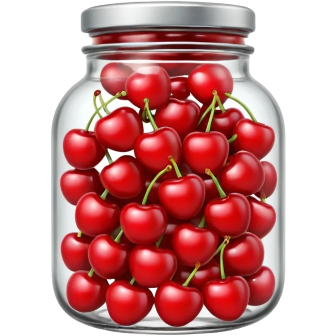 Realistic glass jar with silver metallic lid filled with maraschino cherries inside of it. emoji