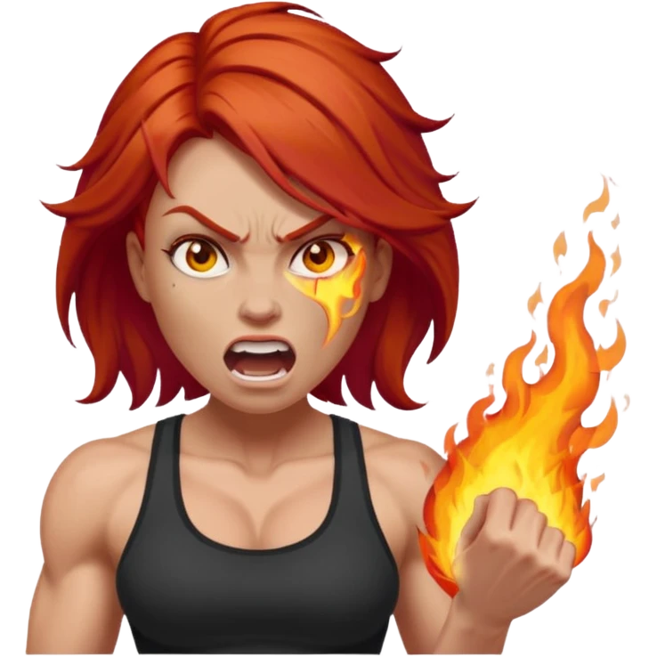 burning angry bodybuilder red haired woman emoji