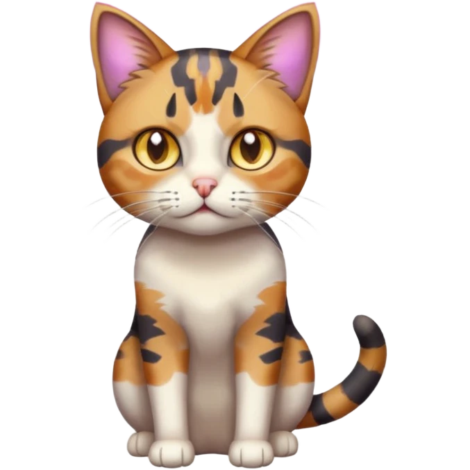 full body anxious looking colourful light patched calico tabby cat with hazel eyes emoji