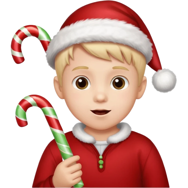 Little boy with candy canes celebrating Christmas emoji