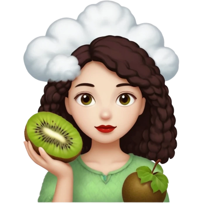 vanila aesthetic girl holding cloud and prune and apple & kiwi emoji