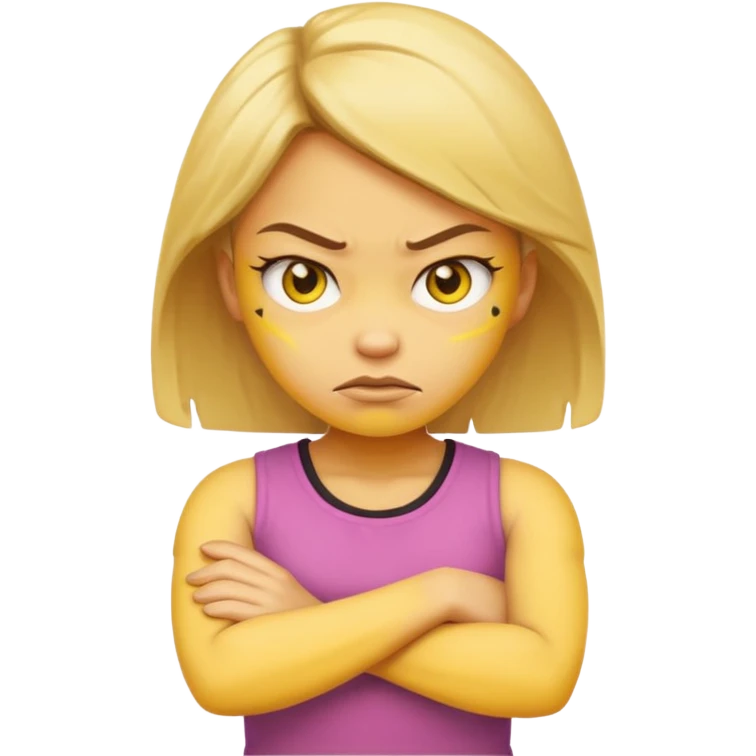 girl yellow angry face emoji with arms crossed over each other in front  emoji