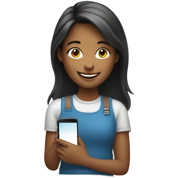 smiling girl holding phone emoji
