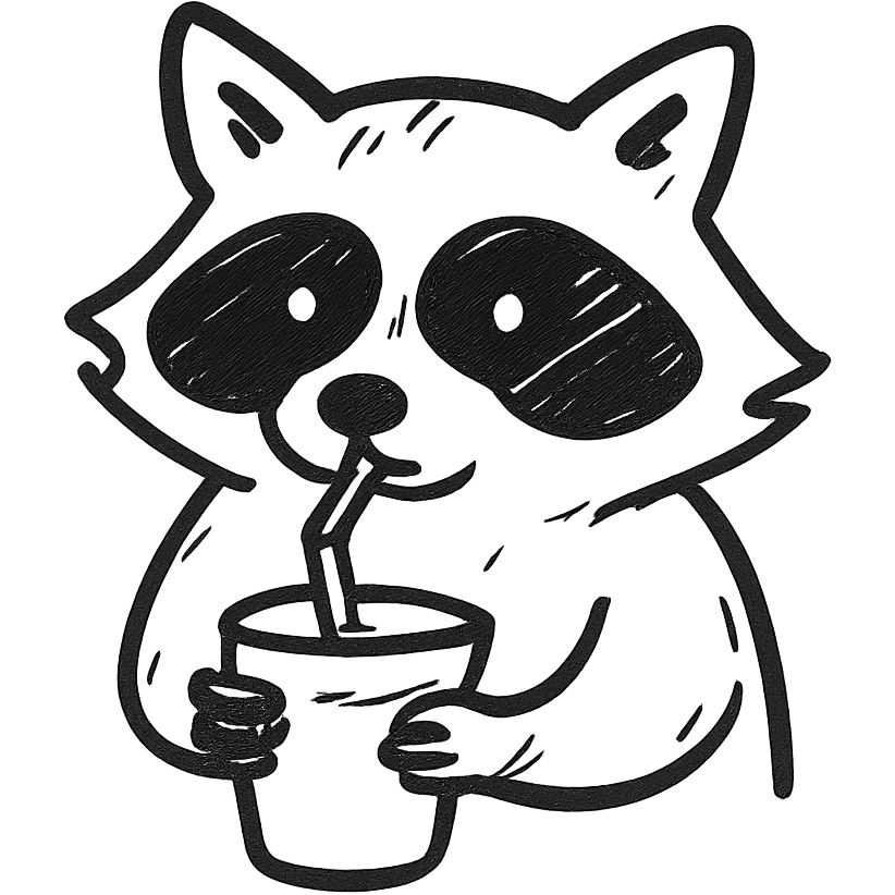 raccoon drinking through a straw emoji