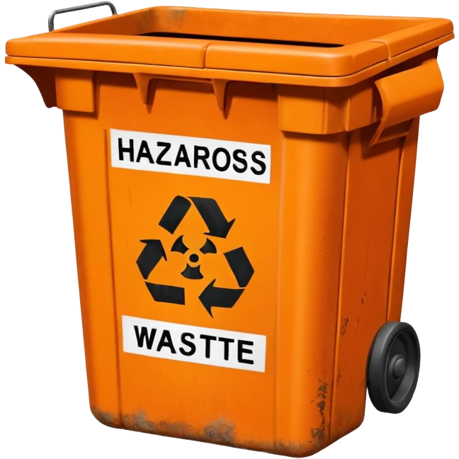empty orange BIN WITH "HAZARDOUS WASTE" WORD IN IT. CORRECT SPELLING PLEASE emoji