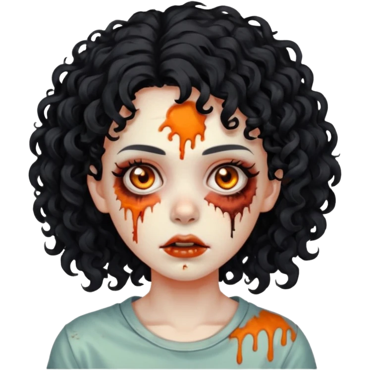 Faça uma garota zumbi de cabelo cacheado preto e uma mecha descolorida meio alaranjada do lado esquerdo emoji