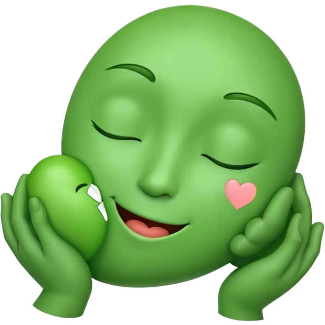 green face emoticon with closed eyes hugging a green heart, expressing care and support emoji