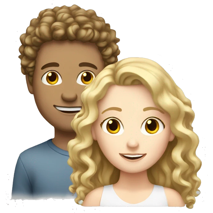 blonde white girl with  curly brunette haired white boy  emoji
