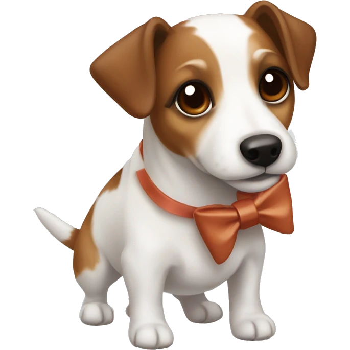Brown and white jack Russell with a bow emoji