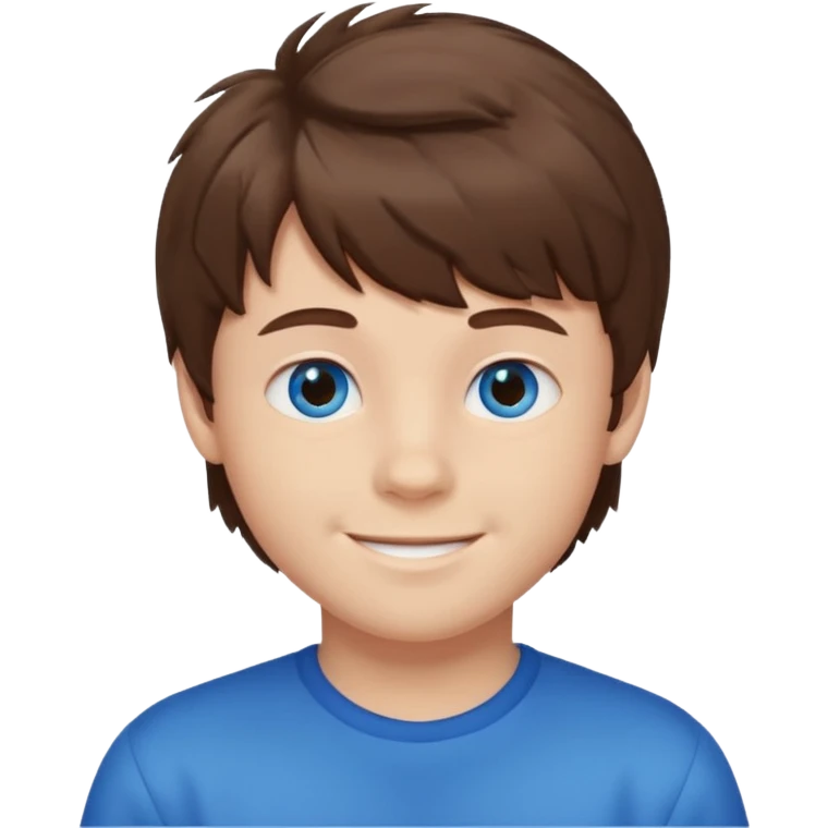 Brown hair with fluffy bangs and blue eyes boy emoji