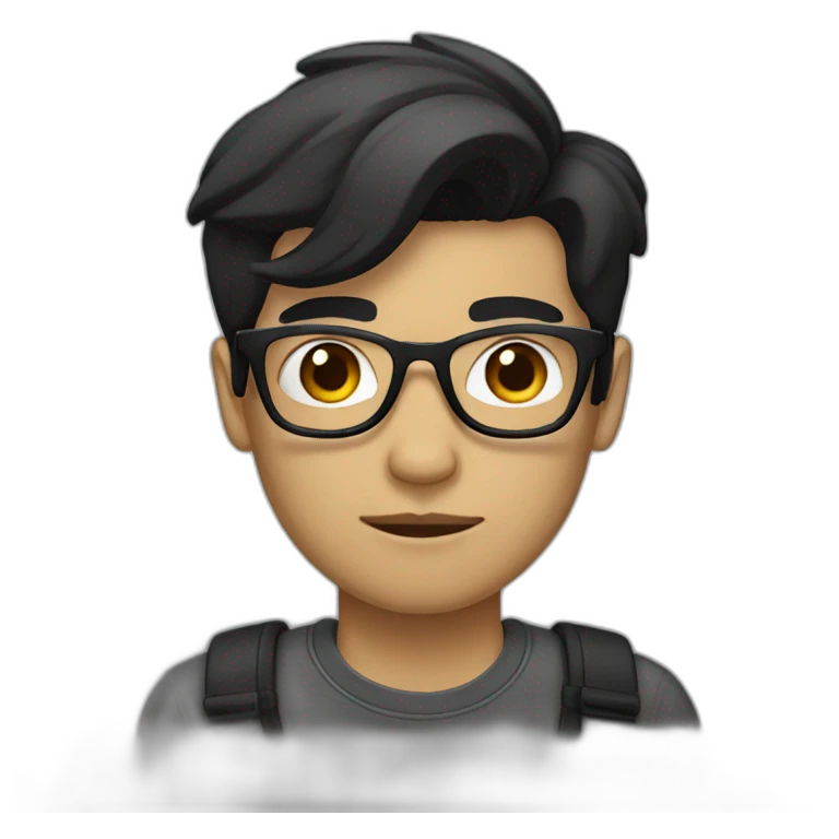 hipster user with black hair, default skin tone, wearing a badge emoji