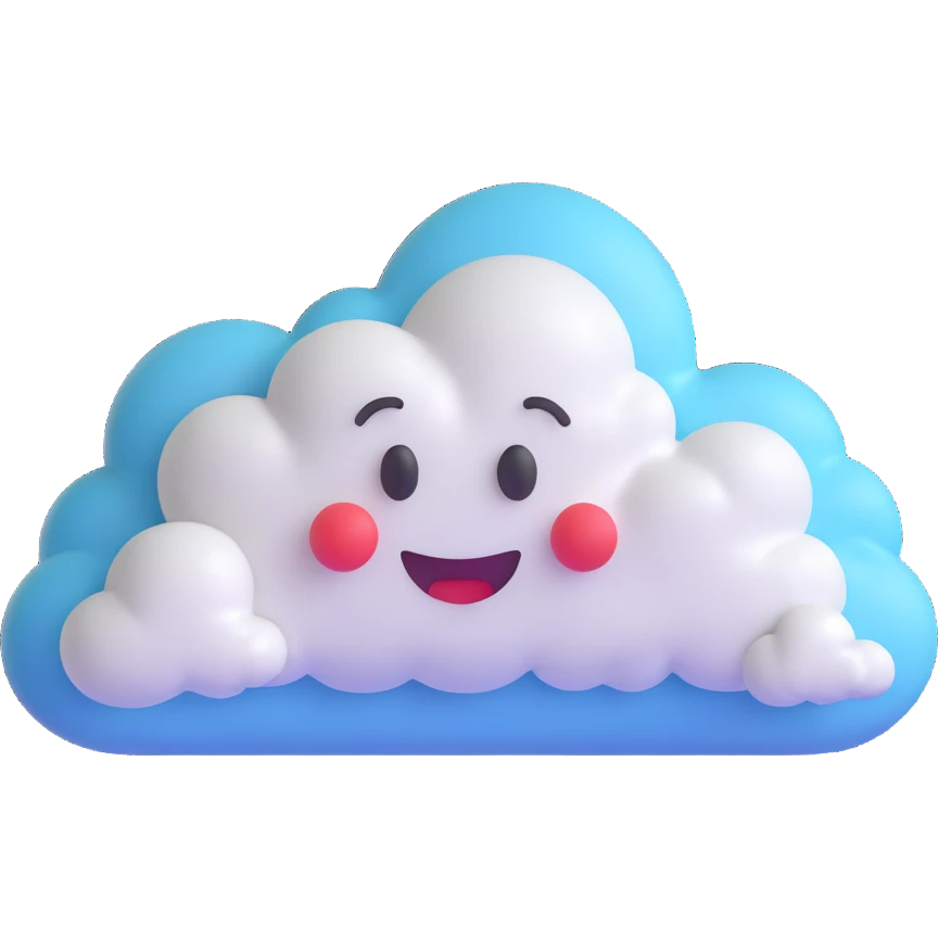 person whose body up to the shoulders is entirely made of clouds, clouds form the figure, 3D emoji style emoji