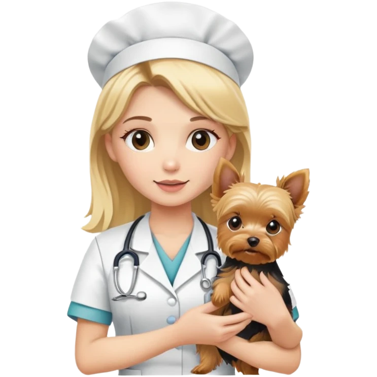 Blonde nurse girl holding yorkie emoji