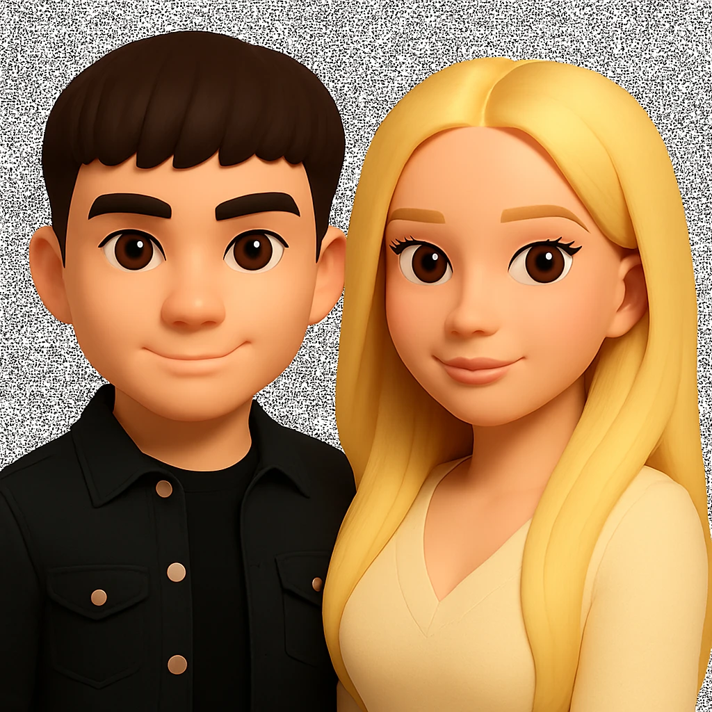 Slightly increase the volume of the upper body of the girl, make the hair more voluminous and separated from each other, even out the skin tone of the girl. The original style is 3D Emoji, but since it does not support editing, please keep the 3D Emoji look while making these changes. emoji