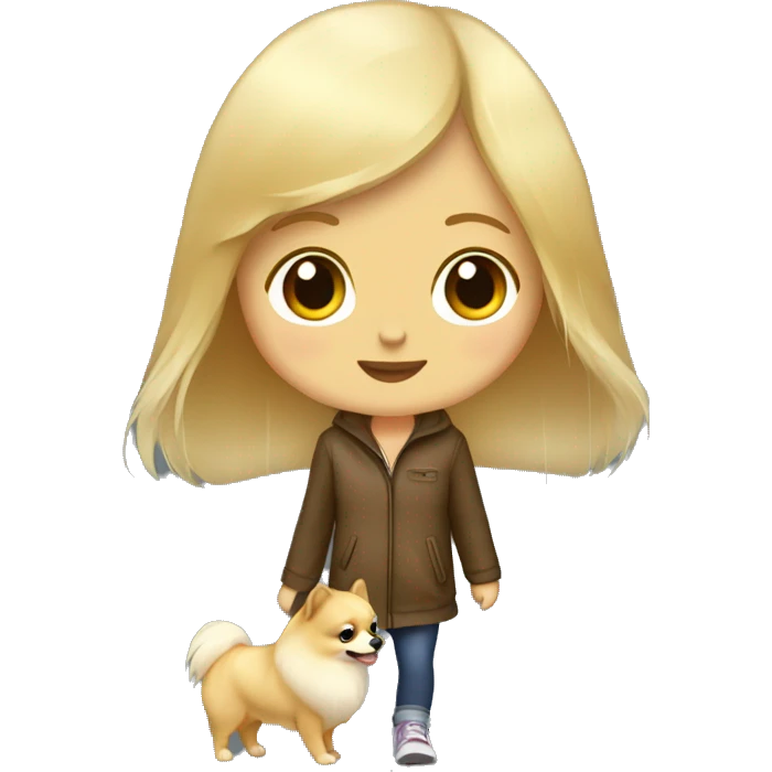 Blonde girl walking pomeranian under the rain emoji