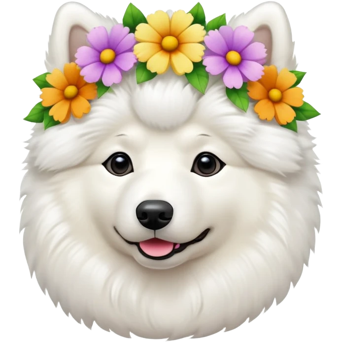 A Samoyed with many flowers on its head emoji