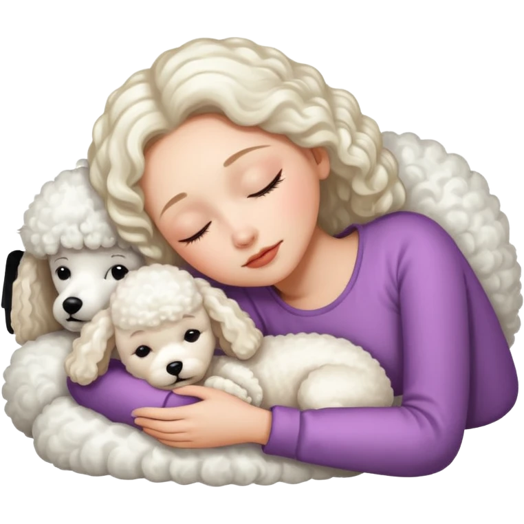 Girl sleeping with white poodle emoji
