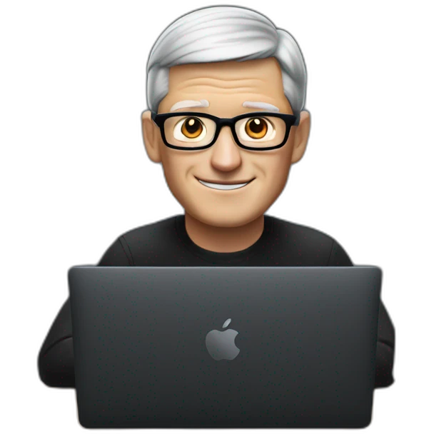 tim cook with black macbook pro on desk emoji
