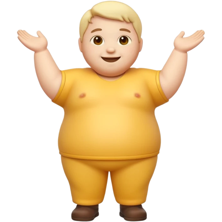 A 3D emoji in iOS emoji aesthetic style of a chubby full-body person standing upright, with round belly, soft features, and a cheerful smile. Glossy texture, bright lighting, minimal white background, friendly and expressive design. emoji