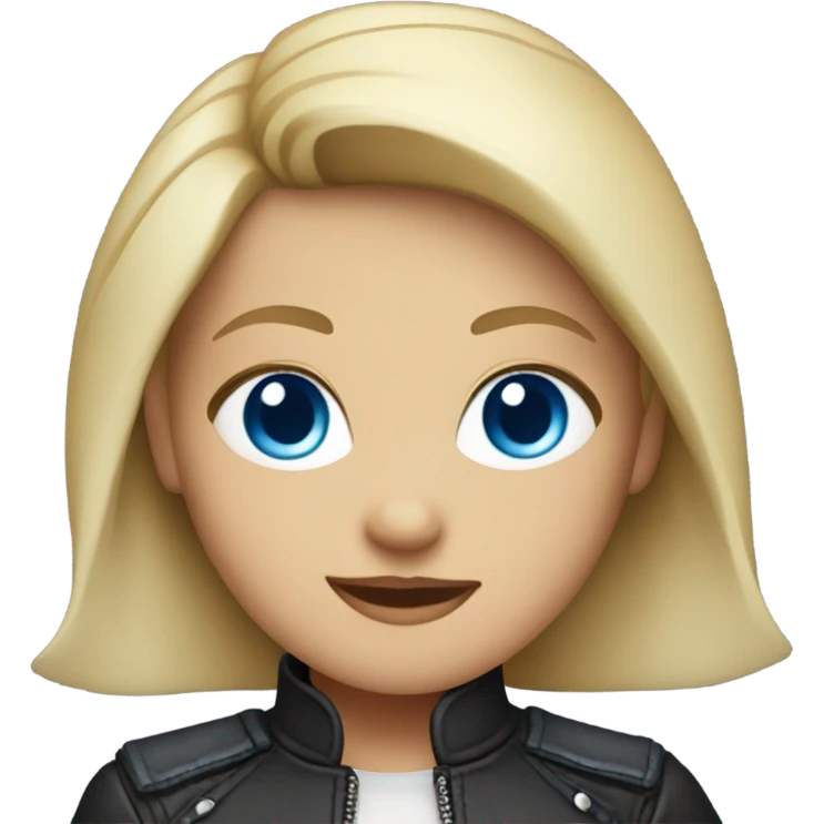 blonde girl in leather jacket blue eyes emoji