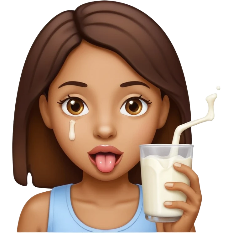 a mixed girl sticking her tongue out with milk dripping  emoji
