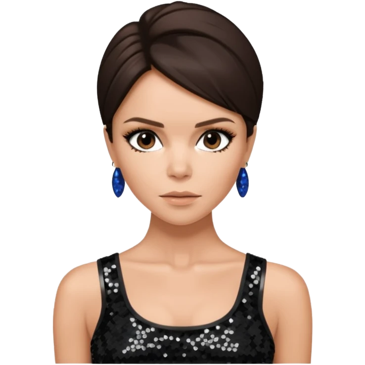 Victoria Beckham with dark brown hair, black sequin crop top emoji