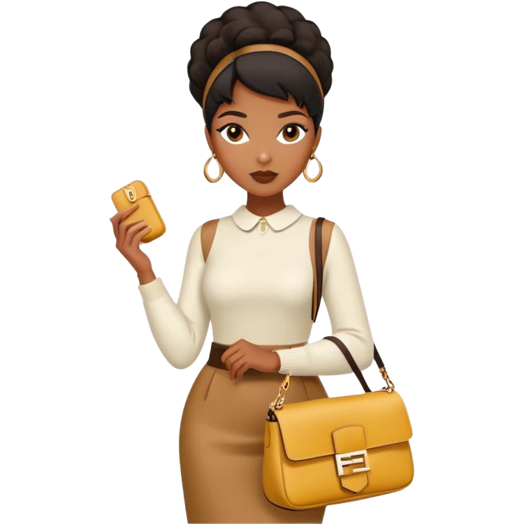 Beautiful black woman wearing a fendi outfit and carrying a fendi baguette bag emoji