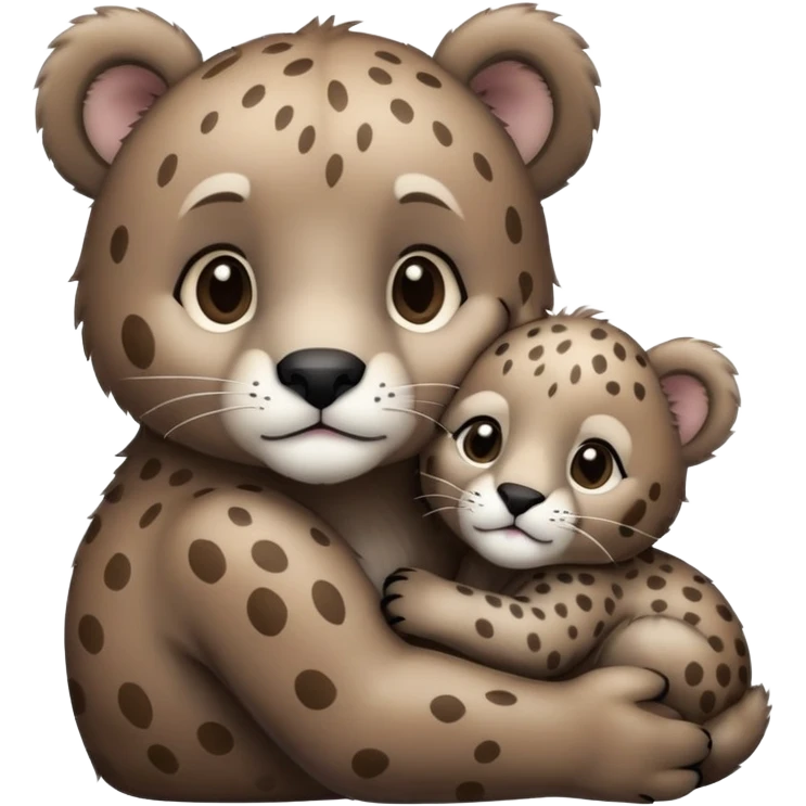 brown bear cub hugs gray puma emoji