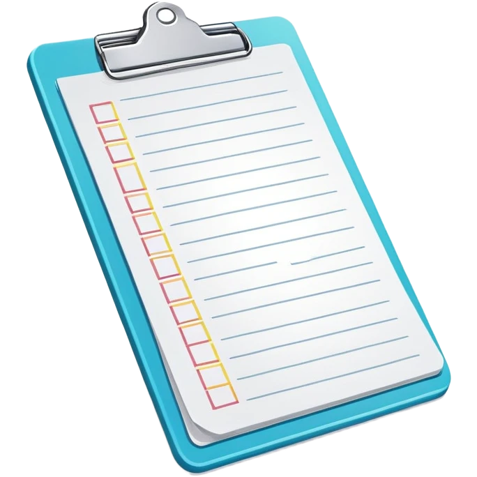 clipboard holding a simplified service order paper with faint lines, with a small checkmark symbol, clean vector art, bright colors, isolated emoji