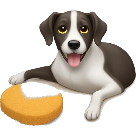 Dog laying on a food plate emoji