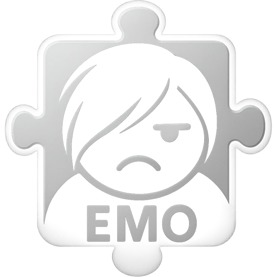emo emoji, black and silver puzzle piece, modern and bold style, no background emoji