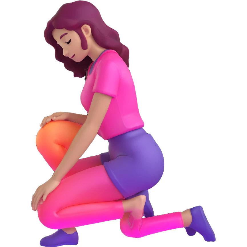 Girl kneeling in playful pose, transparent glass style, bright pink gradient, with shadows and highlights, minimalist design emoji
