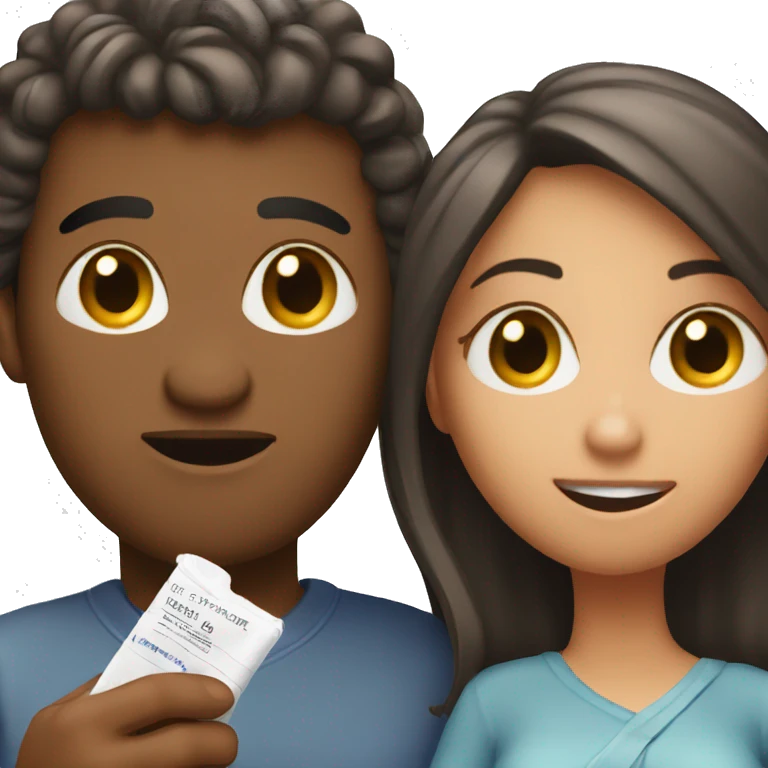 couple looking at pregnancy test emoji