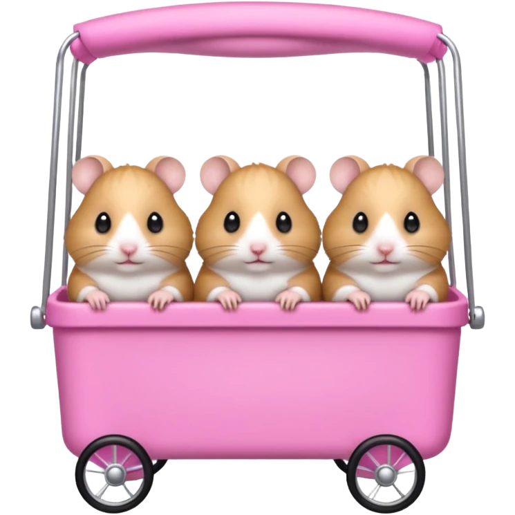 Hamster pushing 2 baby hamsters in a troller pink and has bows fancy emoji