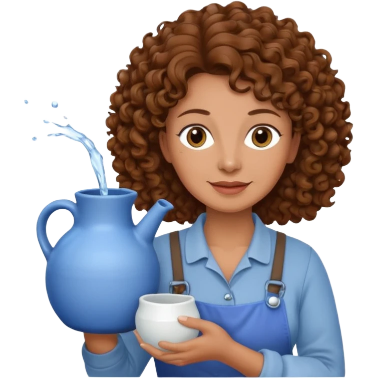 Older female florist – curly hair, holding water pot emoji