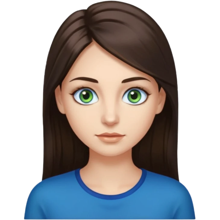 long dark brown hair with highlights in the front, big blue eyes clear skin with neck and green top on add long eyelashes must have blue eyes emoji