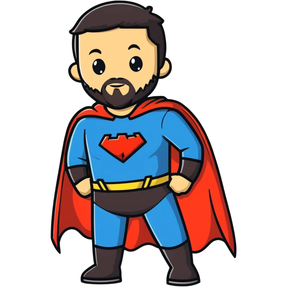 kid with beard wearing homemade superhero costume emoji