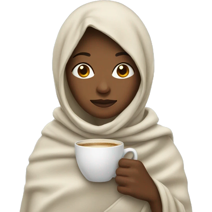 Women with blanket and coffee emoji