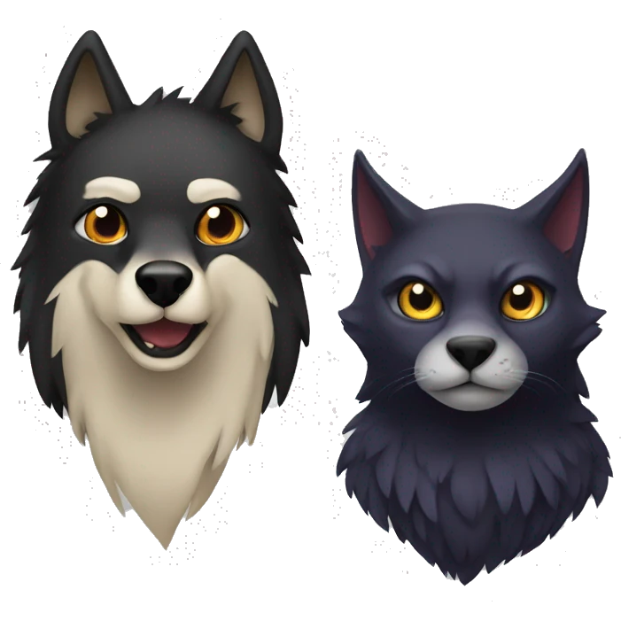 a raven next to a wolf-cat emoji
