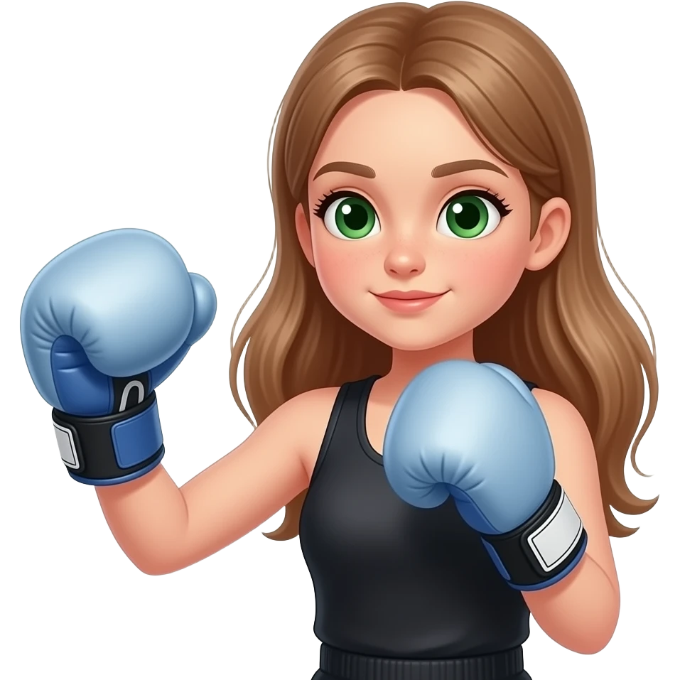 Niña 10 años entrenando boxeo pelo castaño claro largo ojos verdes emoji
