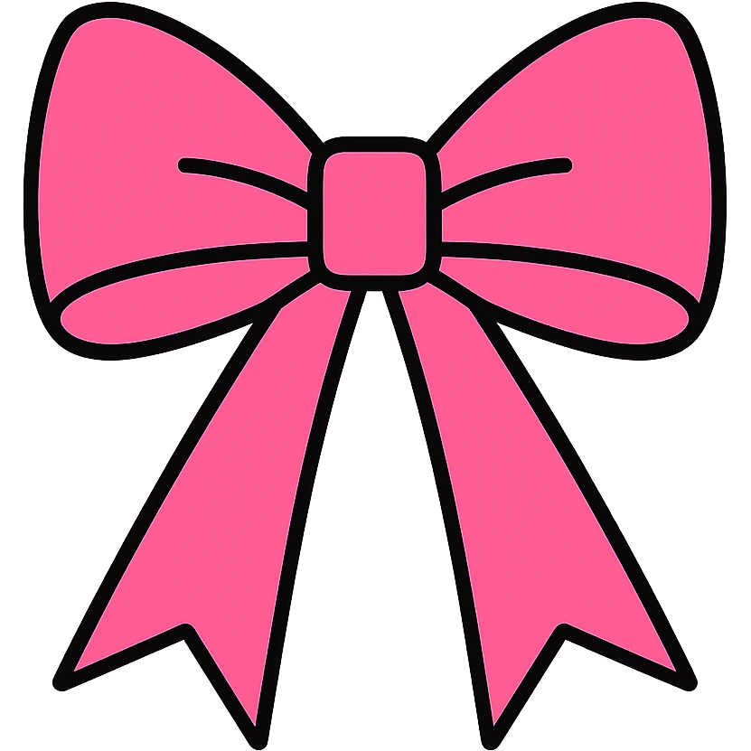Make the preppy pink bow more long and flowy, hot pink, crisp edges, fashion accessory, no background. emoji