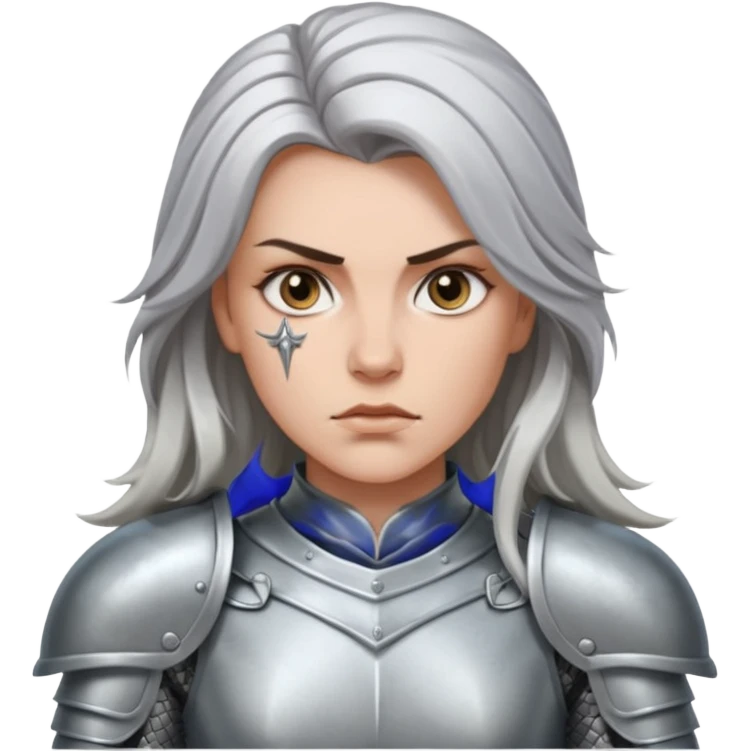 White Long Haired Women, Warrior woman — silver armor, piercing gaze emoji