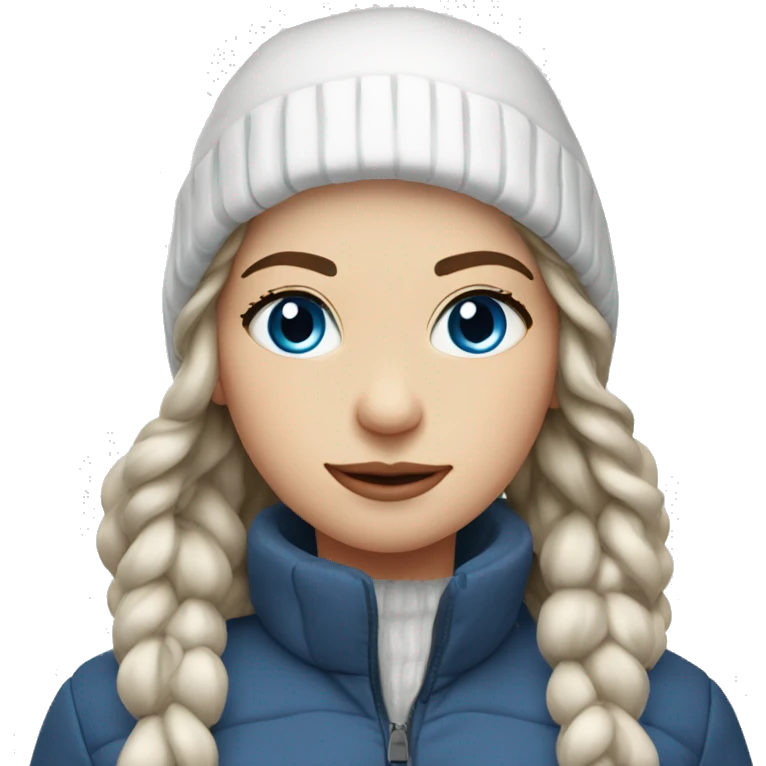 Brunette girl blue eyes in white winter outfit emoji