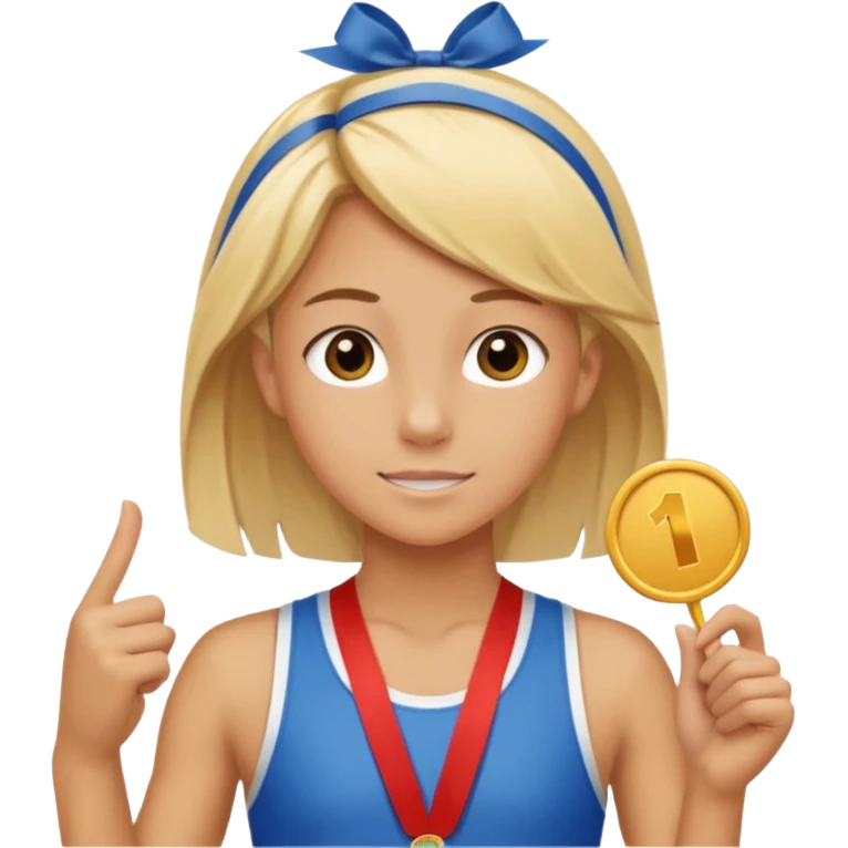 Blonde middle school track star with first place ribbon emoji
