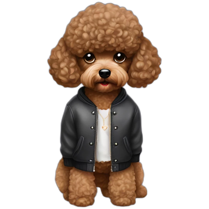 Dark brown toy poodle in taylor swift clothes emoji