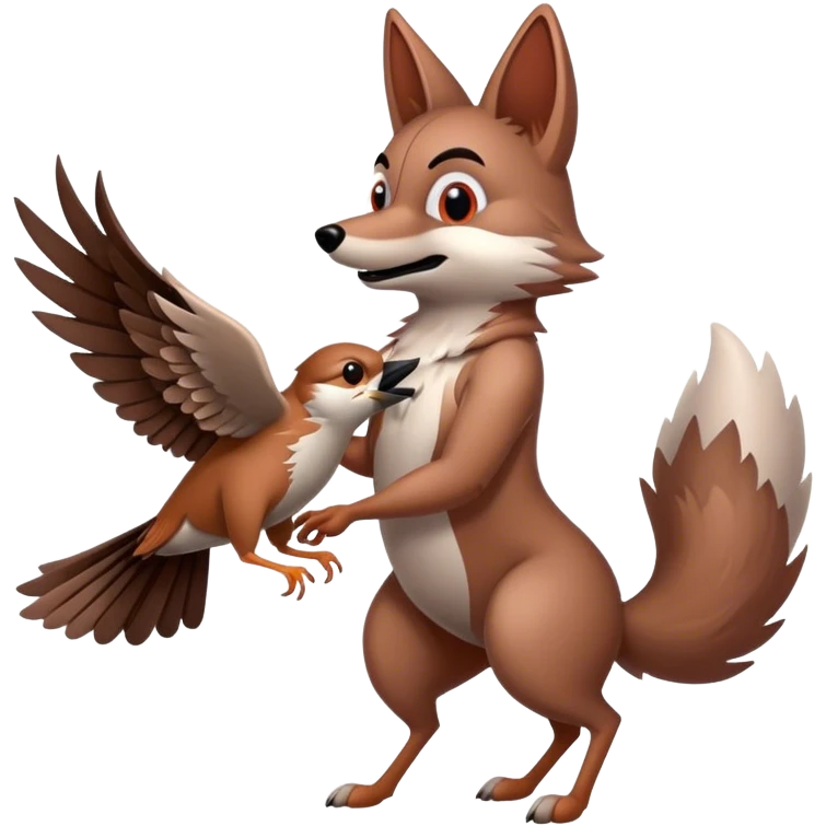 the coyote takes the sparrow from the poop emoji