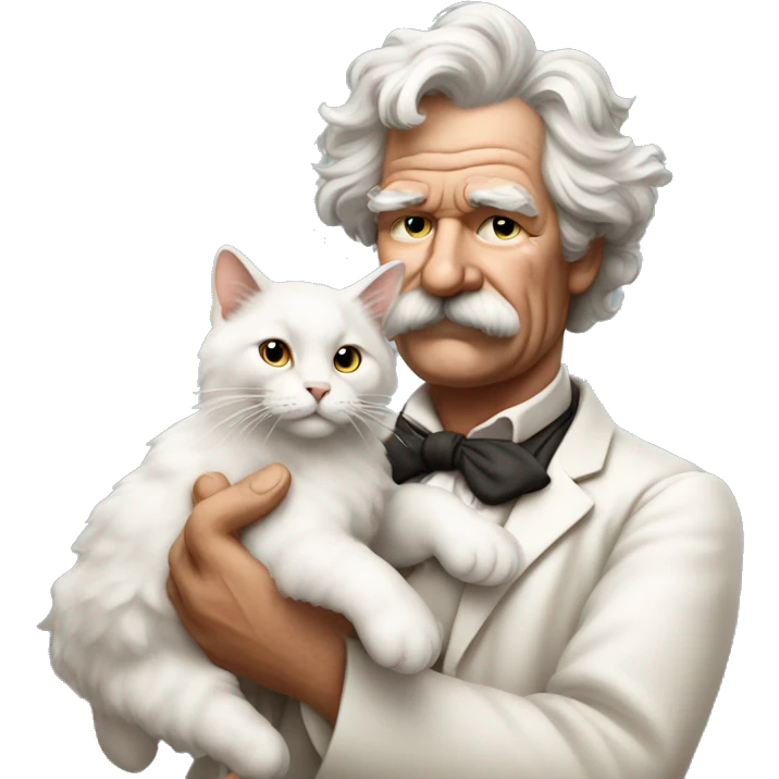 Mark Twain holding a cat emoji