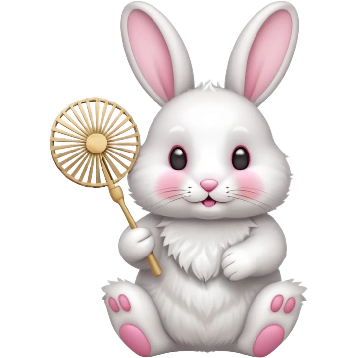 A rabbit hold a folding fan playfully emoji